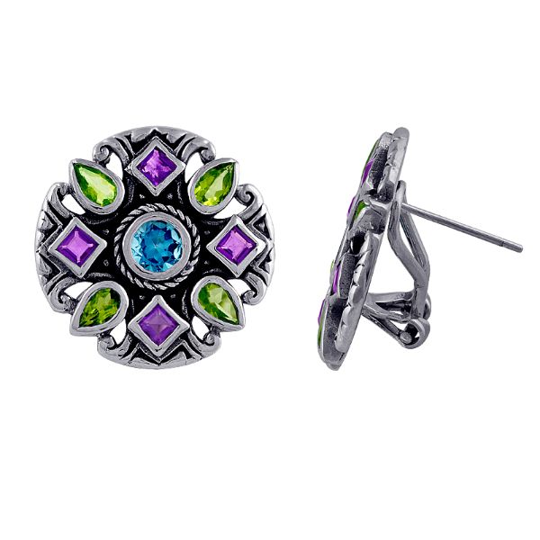 AE-6053-CO1 Sterling Silver Earring With Amethyst, Blue Topaz, Peridot Jewelry Bali Designs Inc 