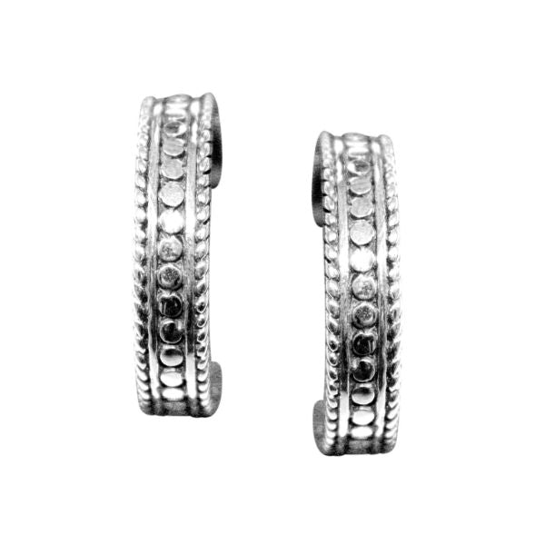 AE-6055-S Sterling Silver Dots Designer Hoop Earring With Plain Silver Jewelry Bali Designs Inc 