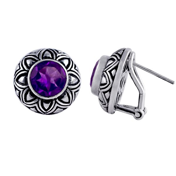AE-6058-AM Sterling Silver Earring With Amethyst Q. Jewelry Bali Designs Inc 