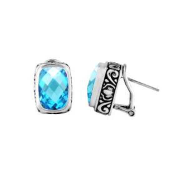 AE-6060-BT Sterling Silver Earring With Blue Topaz Q. Jewelry Bali Designs Inc 