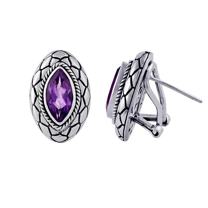 AE-6061-AM Sterling Silver Earring With Amethyst Q. Jewelry Bali Designs Inc 