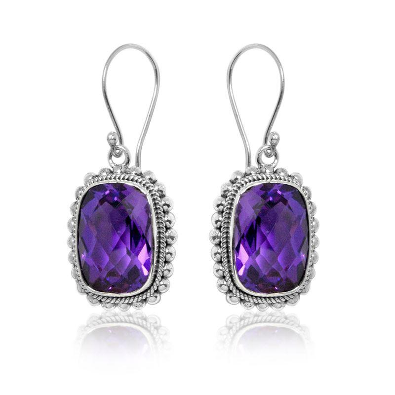 AE-6062-AM Sterling Silver Earring With Amethyst Q. Jewelry Bali Designs Inc 