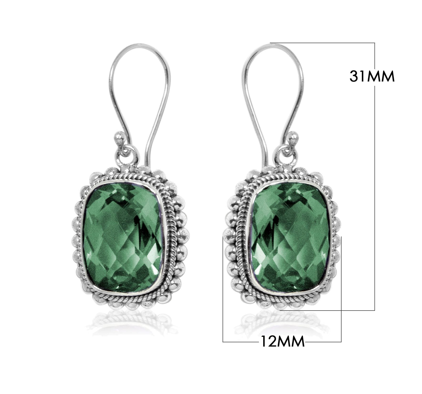 Wholesale Sterling Silver Green Quartz Cushion Earrings Handcrafted In Bali
