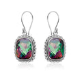 Silver earwire earrings with cushion Mystic Quartz and beaded frame
