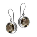 Smokey Topaz Quartz round silver earrings with rope frame