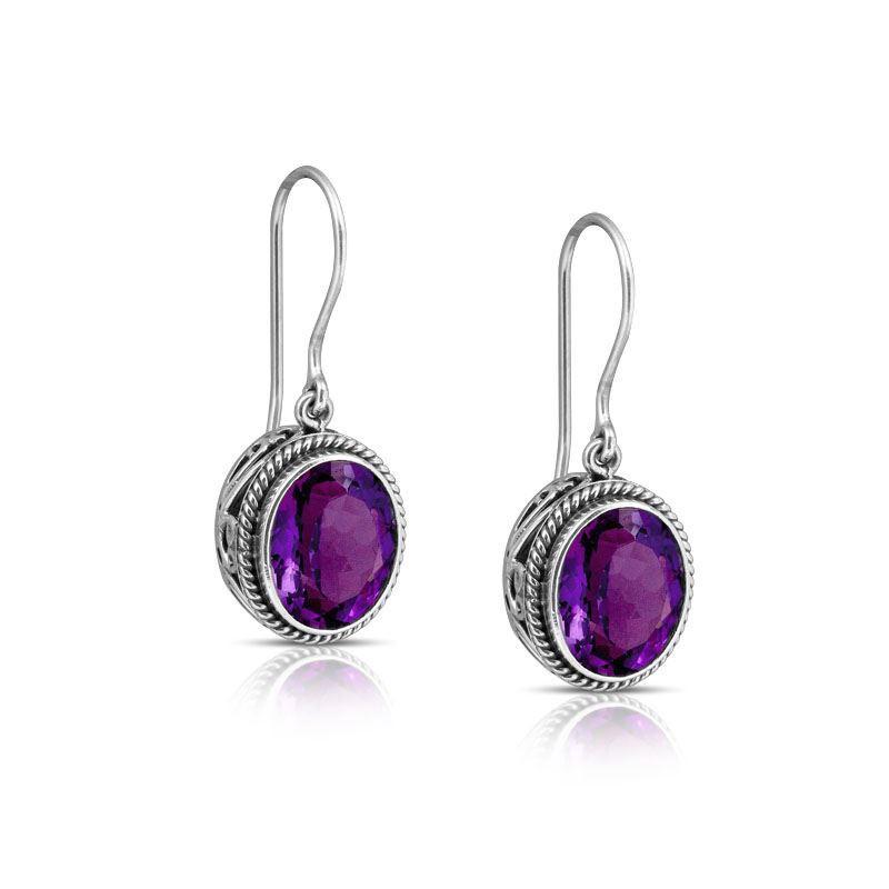 AE-6065-AM Sterling Silver Earring With Amethyst Q. Jewelry Bali Designs Inc 