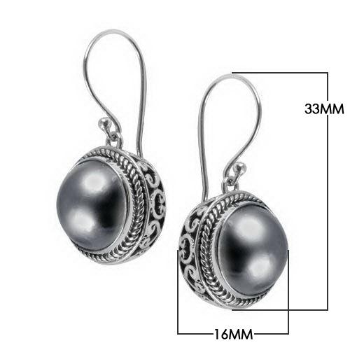 AE-6067-PEG Sterling Silver Small Round Shape Beautiful Simple Earring With Grey Pearl Jewelry Bali Designs Inc 