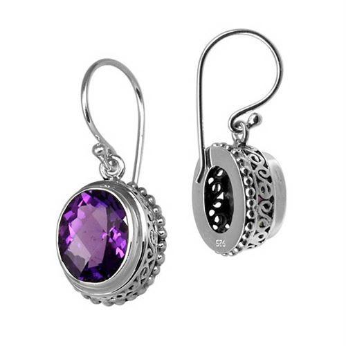 AE-6070-AM Sterling Silver Earring With Amethyst Q. Jewelry Bali Designs Inc 