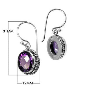 Wholesale sterling silver structured halo earrings with Amethyst Quartz and earwire lock.