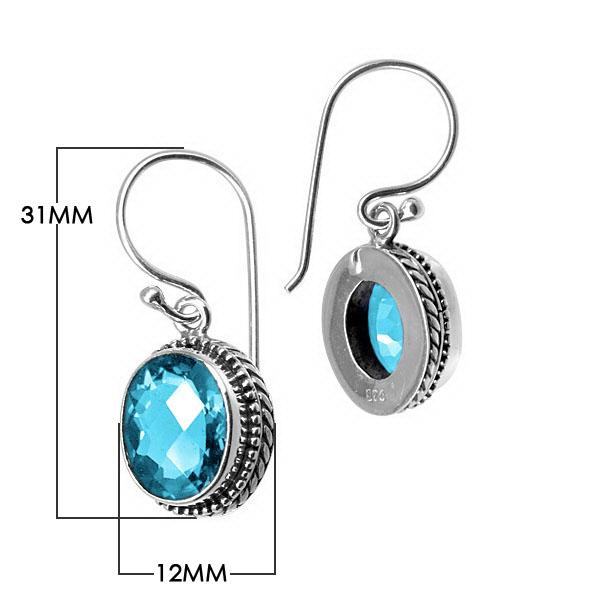 Wholesale sterling silver structured halo earrings featuring Blue Topaz Quartz with polished finish and earwire lock.
