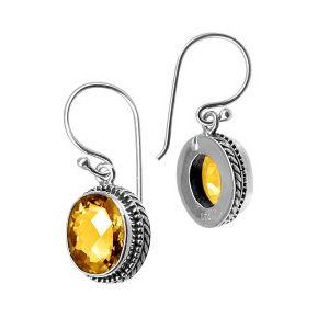 Wholesale sterling silver structured halo earrings featuring Citrine Quartz with polished shine and earwire lock.
