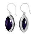 Wholesale sterling silver marquise-shaped Amethyst Quartz earrings with polished finish and earwire lock.