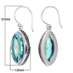 Wholesale sterling silver marquise-shaped Blue Topaz Quartz earrings with polished finish and earwire lock.