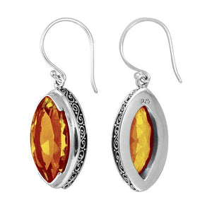 Wholesale sterling silver marquise-shaped Citrine Quartz earrings with polished finish and earwire lock.