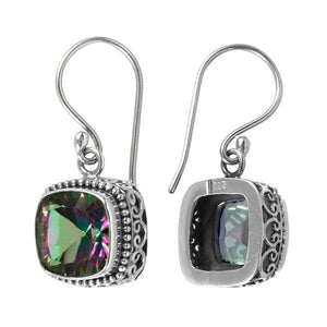 Wholesale sterling silver cushion halo earrings featuring Mystic Quartz with polished finish and earwire lock.