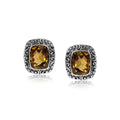 Wholesale sterling silver Citrine Quartz cushion stud earrings with polished finish and push-back lock.