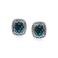 Wholesale sterling silver London Blue Topaz Quartz cushion stud earrings with polished finish and push-back lock.