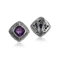 Wholesale sterling silver Amethyst Quartz square earrings with polished finish and Omega Clip lock.