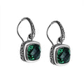 Wholesale sterling silver Green Quartz cushion drop earrings with polished finish and earwire lock.