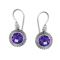 Wholesale sterling silver Amethyst Quartz braided-frame drop earrings with polished finish and earwire lock.