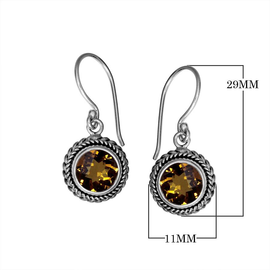 Wholesale sterling silver Citrine Quartz braided-frame drop earrings with polished finish and earwire lock.