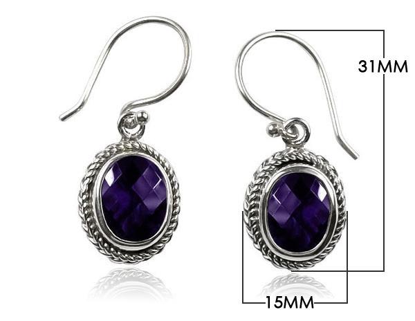 Wholesale sterling silver Amethyst Quartz oval rope-frame drop earrings with earwire lock.
