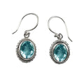 Wholesale sterling silver Blue Topaz Quartz oval rope-frame drop earrings with earwire.
