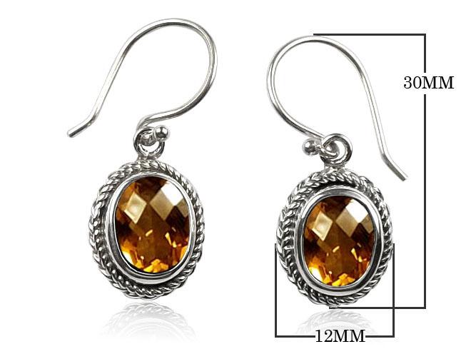Wholesale sterling silver Citrine Quartz oval rope bezel drop earrings with earwire.