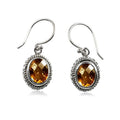 Wholesale sterling silver Citrine Quartz oval rope bezel drop earrings with earwire.