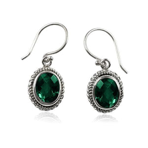 Wholesale sterling silver Green Quartz oval rope bezel drop earrings.