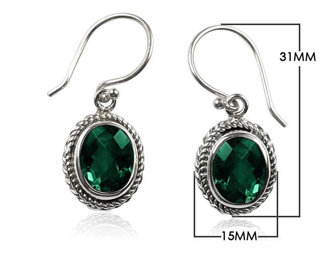 Wholesale sterling silver Green Quartz oval rope bezel drop earrings.