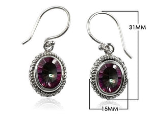 Wholesale sterling silver Mystic Quartz oval rope bezel drop earrings.