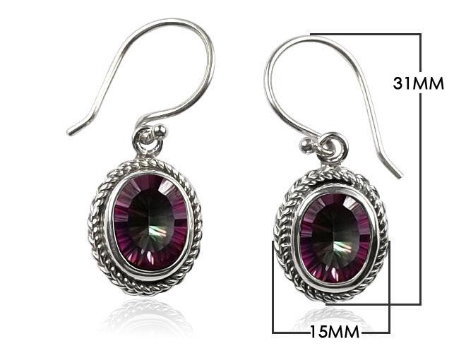 Wholesale sterling silver Mystic Quartz oval rope bezel drop earrings.