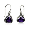 Wholesale sterling silver Amethyst Quartz trillion rope bezel drop earrings.
