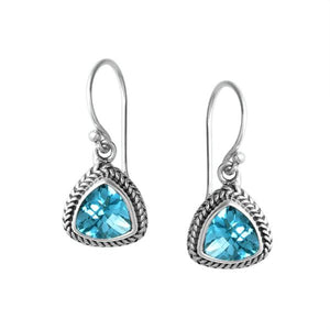 Blue Topaz Quartz triangle silver earrings