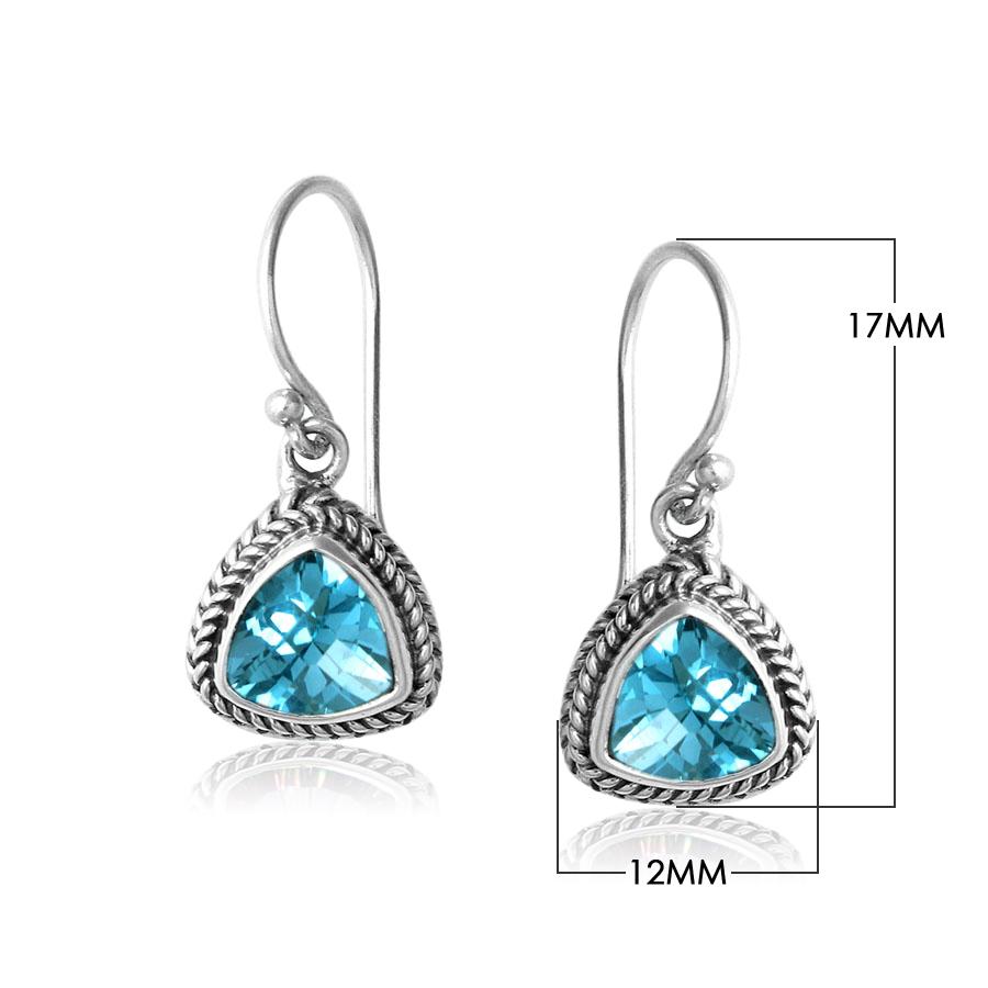 Blue Topaz Quartz triangle silver earrings