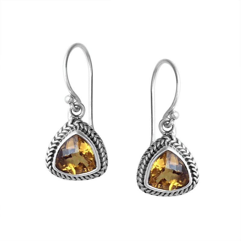 AE-6091-CT Sterling Silver Trillion Shape Earring With Citrine Q. Jewelry Bali Designs Inc 