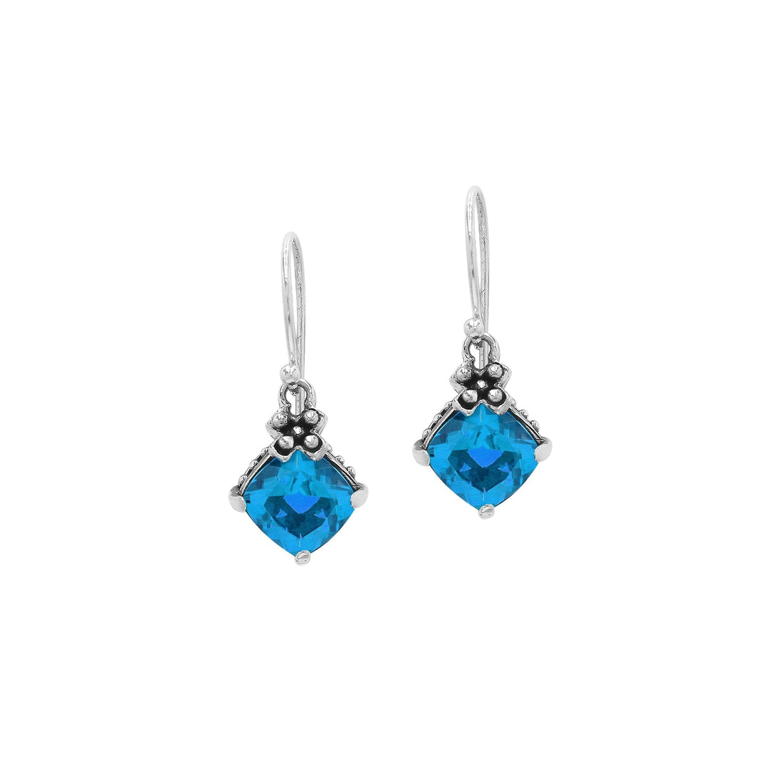 AE-6094-BT Sterling Silver Earring With Blue Topaz Q. Jewelry Bali Designs Inc 