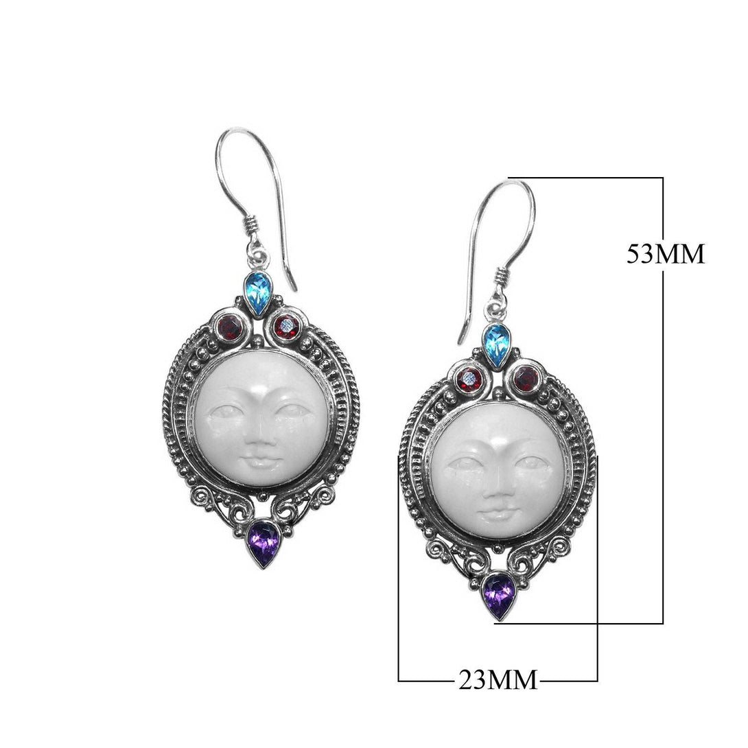 AE-6095-CO1 Sterling Silver Earring With Bone Face, Garnet ,Blue Topaz & Amethyst Jewelry Bali Designs Inc 