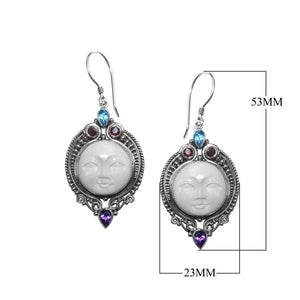 Sterling Silver Bone Face earrings with multi Quartz stones