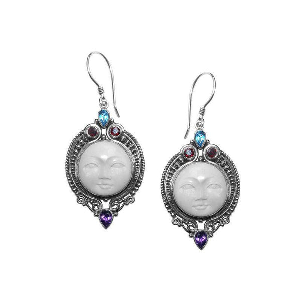 AE-6095-CO1 Sterling Silver Earring With Bone Face, Garnet ,Blue Topaz & Amethyst Jewelry Bali Designs Inc 