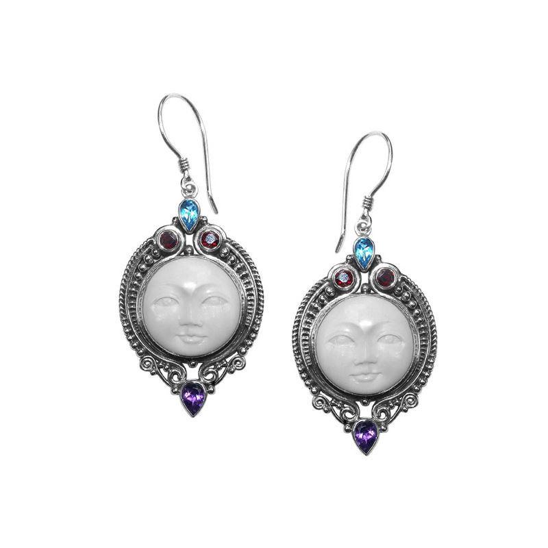 Sterling Silver Bone Face earrings with multi Quartz stones