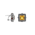 Sterling Silver Citrine Quartz square earrings with Garnet accents