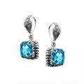 Sterling Silver Blue Topaz Quartz cushion earrings