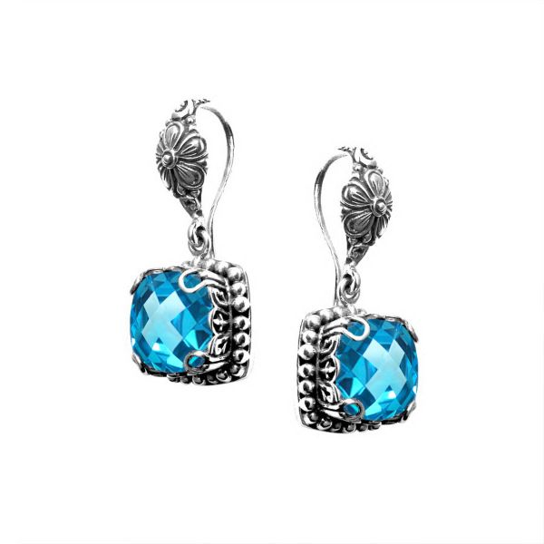 AE-6111-BT Sterling Silver Earring With Blue Topaz Q. Jewelry Bali Designs Inc 