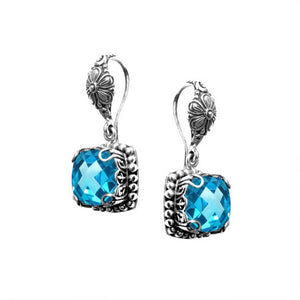 Sterling Silver Blue Topaz Quartz cushion earrings