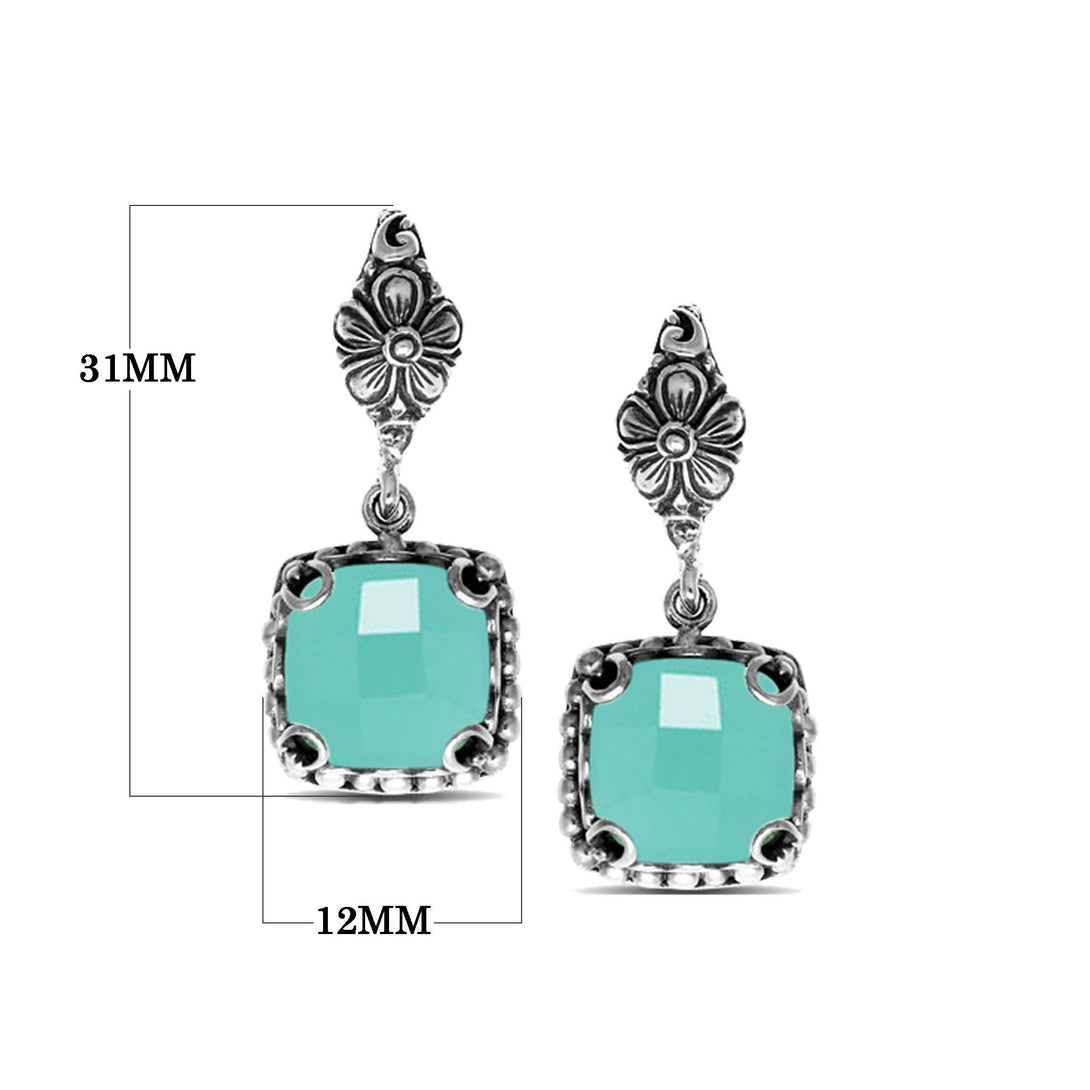 AE-6111-CH.G Sterling Silver Earring With Green Chalcedony Q. Jewelry Bali Designs Inc 