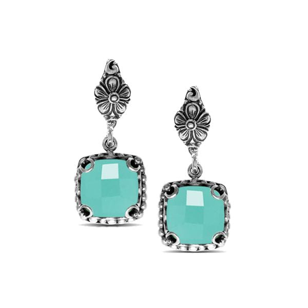 AE-6111-CH.G Sterling Silver Earring With Green Chalcedony Q. Jewelry Bali Designs Inc 