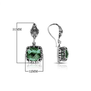 Sterling Silver Green Amethyst Quartz cushion earrings