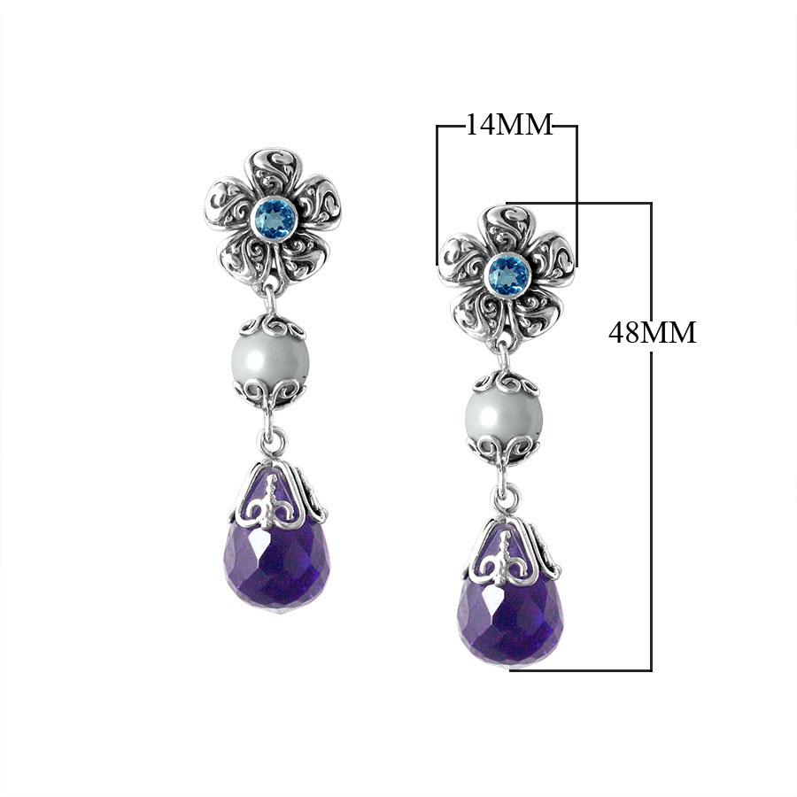 AE-6113-CO1 Sterling Silver Earring With Blue Topaz Q., Pearl & Amethyst Q. Jewelry Bali Designs Inc 
